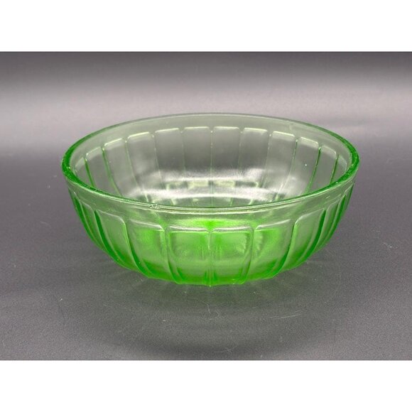 Vintage Uranium Hazel Atlas Vaseline Block Depression Glass Mixing Bowl - Picture 2 of 7